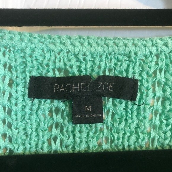 RACHEL ZOE Karla Mint Green Pullover Sweater Open Knit Medium Ribbed Long Sleeve - Picture 4 of 9